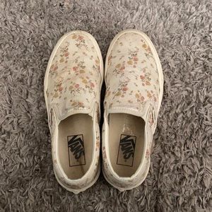 White Floral Slip On Vans